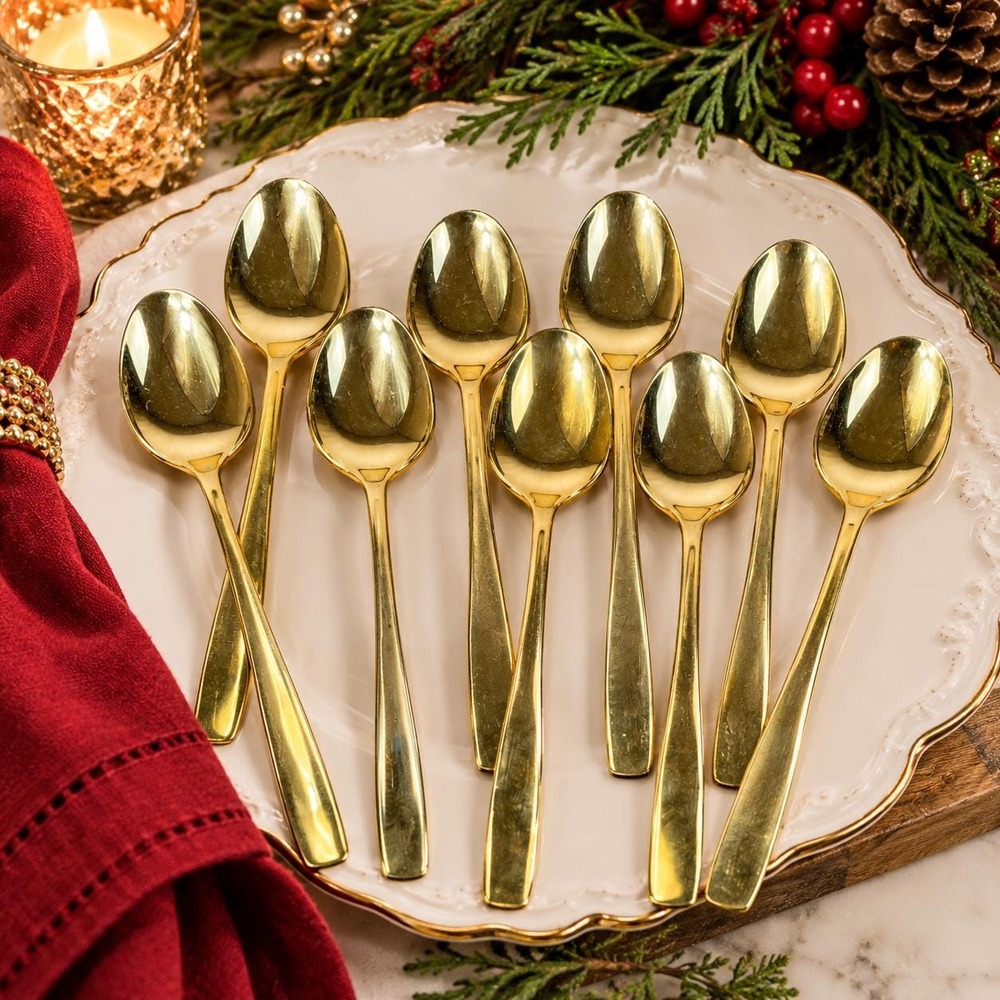 Vintage Rogers Cutlery Gold Tone Teaspoons Set of 8 Stainless USA Flatware